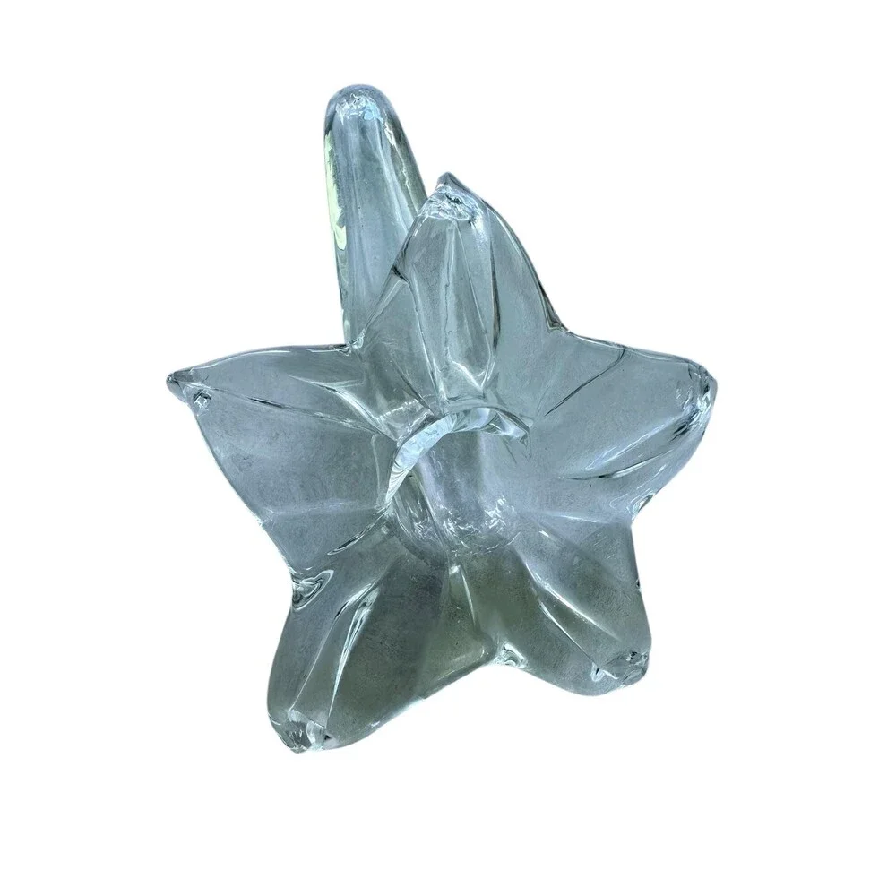 Vintage Clear Art Glass Lily Flower Vase Mid-Century Modern Floral Blossom